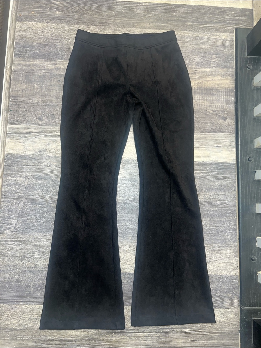 SPANX Black Faux Suede Flare Pants Pull On Elastic Waist Size Large L